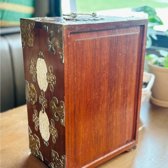 Ornate Wooden Jewelry Box with Brass Details - Picture 4 of 7